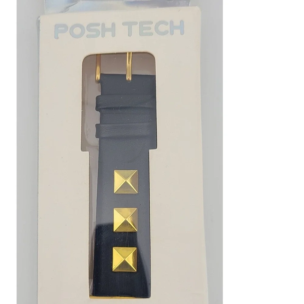 Posh Tech Black Leather Studded Apple Watch Band 38/40mm Gold Pyramid Studs NEW